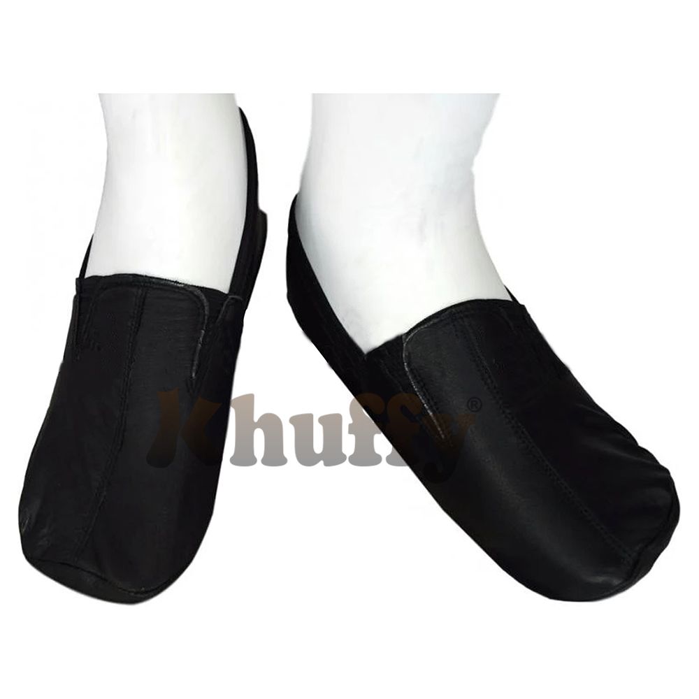 Black Men’s/Women’s Ankle Low-Cut Elastic Slip-On Halal Leather Sunnah Khuff Khuffain Socks For Mosque