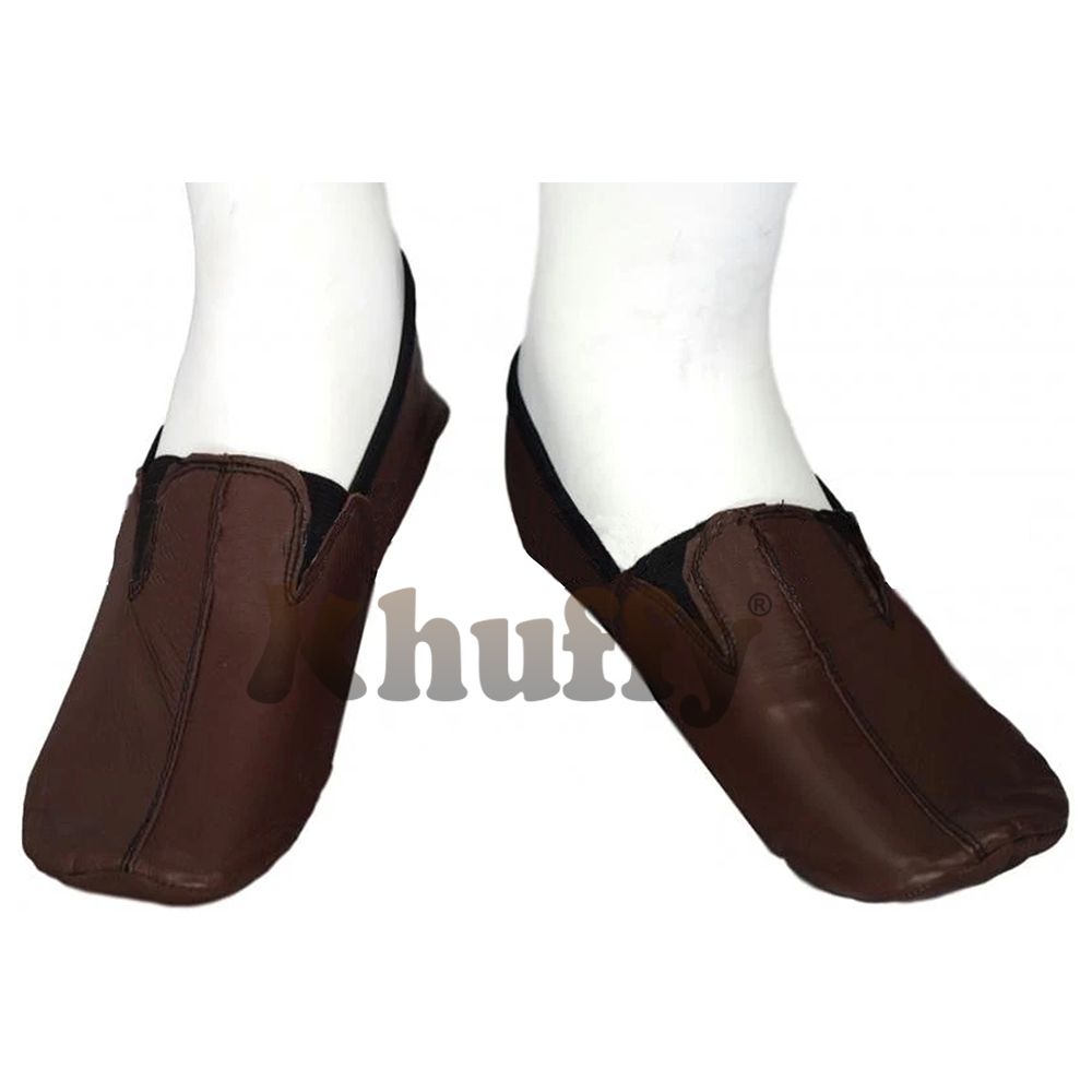 Chocolate Brown Men’s/Women’s Ankle Low-Cut Elastic Slip-On Halal Leather Sunnah Khuff Khuffain Socks For Mosque