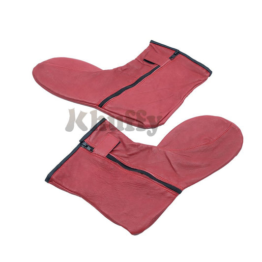 Burgundy Men’s/Women’s Zipper Halal Leather Sunnah Khuff Khuffain Socks For Mosque