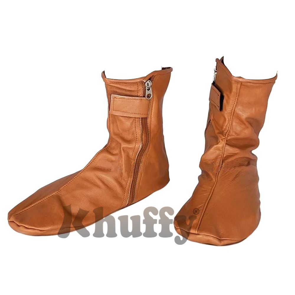 Camel Brown Men’s/Women’s Zipper Halal Leather Sunnah Khuff Khuffain Socks For Mosque