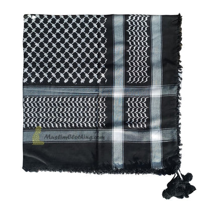 Black & Black Cotton Arab Keffiyeh Scarf Hijab Shawl Shemagh 120x120cm