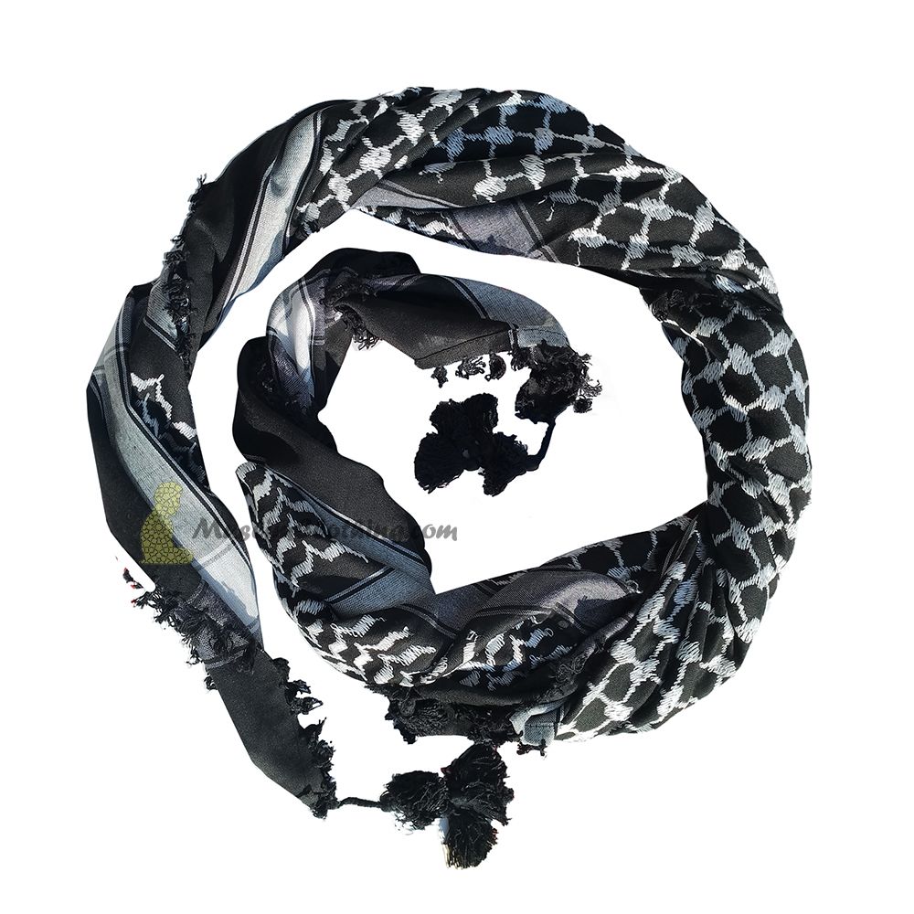 Black & Black Cotton Arab Keffiyeh Scarf Hijab Shawl Shemagh 120x120cm