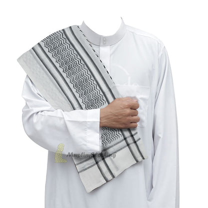 Black White Keffiyeh Arafat Scarf Shemagh 120×120 cm Wide White Borders