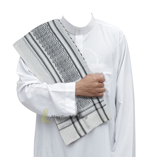 Black White Keffiyeh Arafat Scarf Shemagh 120×120 cm Wide White Borders