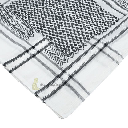 Black White Keffiyeh Arafat Scarf Shemagh 120×120 cm Wide White Borders