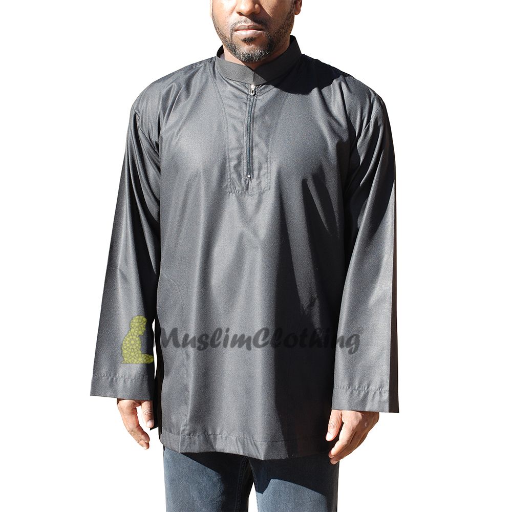 Long Sleeved Black Men’s Shirt with Zipper Clothing Islamic