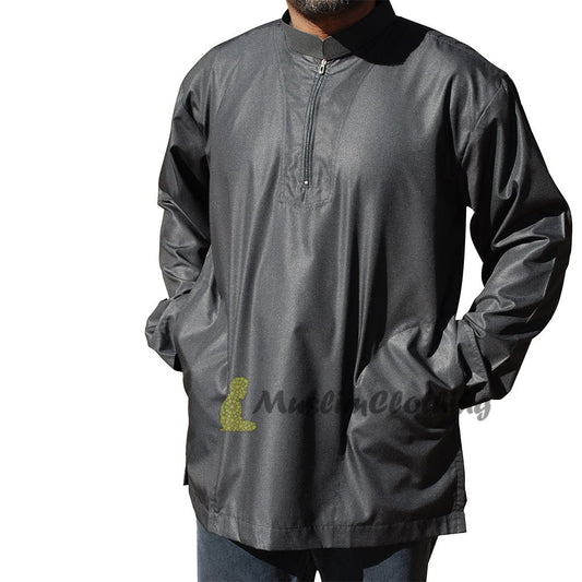 Long Sleeved Black Men’s Shirt with Zipper Clothing Islamic