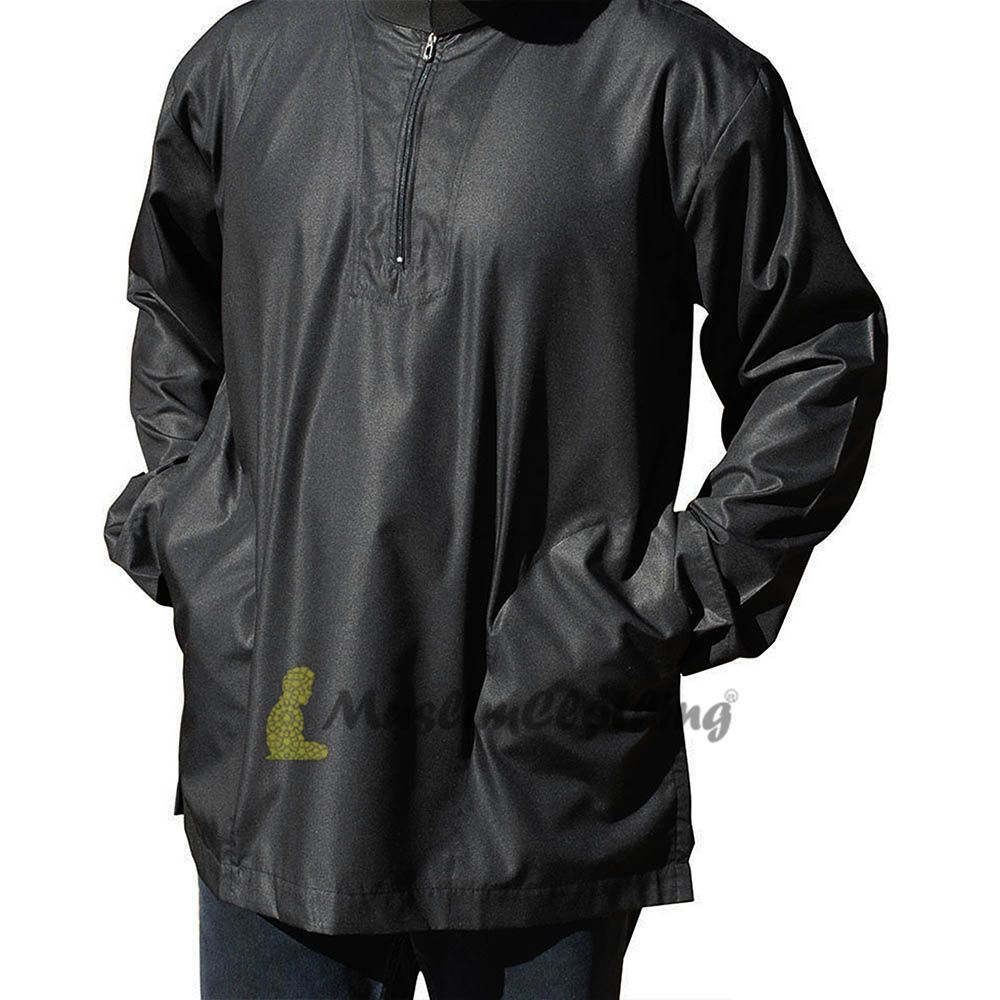 Long Sleeved Dark Brown Men’s Shirt with Zipper Clothing Islamic