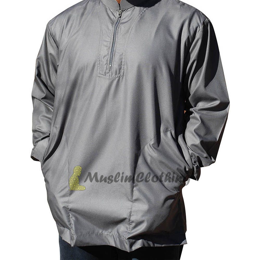 Long Sleeved Dark Gray Men’s Shirt with Zipper Clothing Islamic