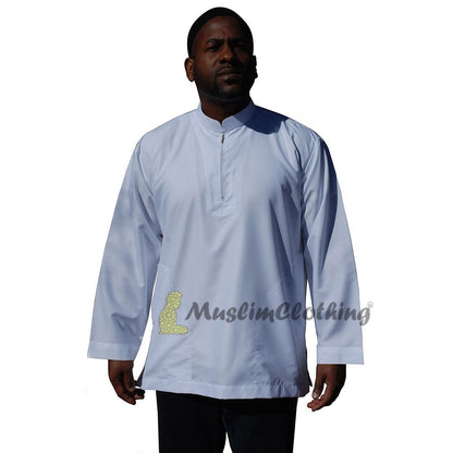 Long Sleeved White Men’s Shirt with Zipper Clothing Islamic