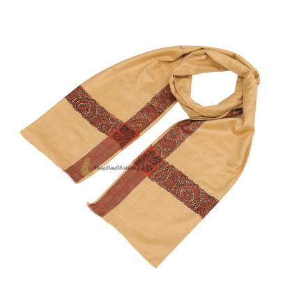 Beige Kashmiri Habaib Yemeni Style Mens Shawl 56x203cm