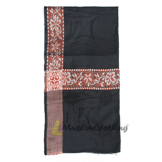 Black Kashmiri Habaib Yemeni Style Mens Shawl 56x203cm