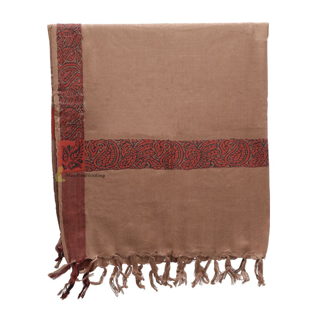 Soft Caramel Brown Edge with Rust Brown Habaib Sorban Scarf Turban with Design