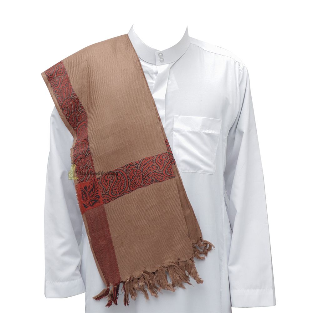 Soft Caramel Brown Edge with Rust Brown Habaib Sorban Scarf Turban with Design