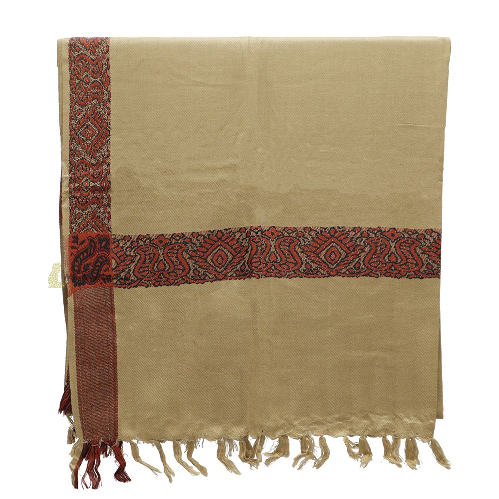 Dark Khaki Rust Brown Border Yemeni Habaib Faux Cashmere Sorban Scarf Turban with Design