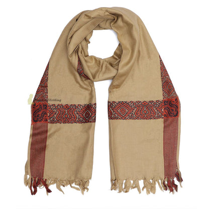 Dark Khaki Rust Brown Border Yemeni Habaib Faux Cashmere Sorban Scarf Turban with Design