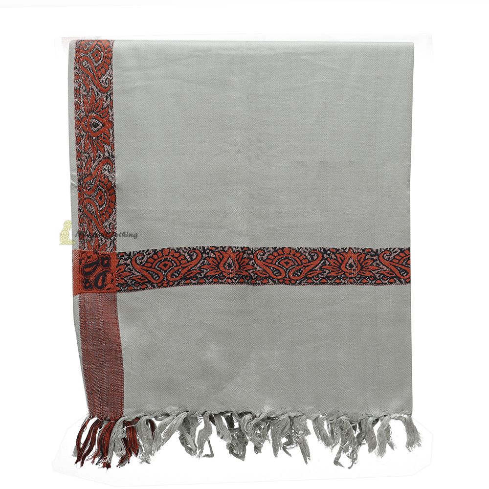 Gray Rust Brown Edge Habaib Sorban Scarf Faux Cashmere Turban with Design