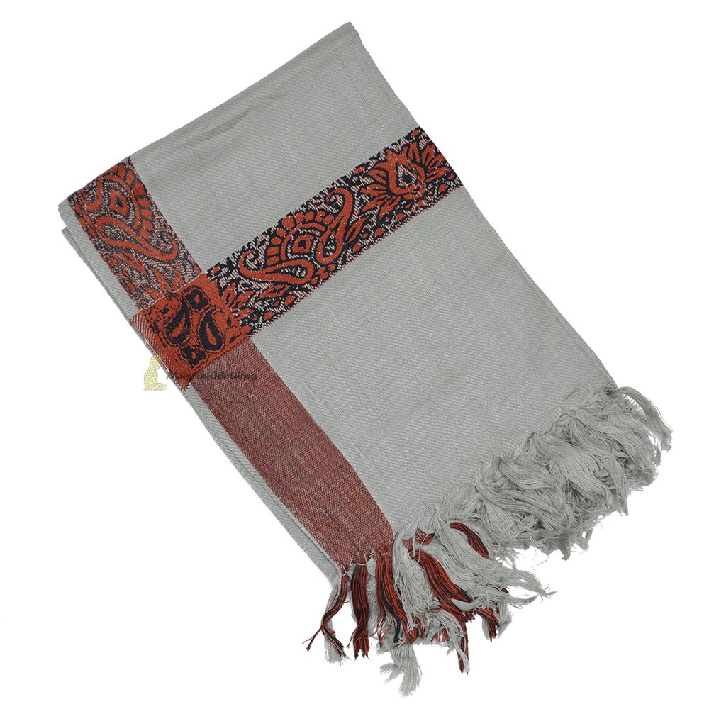 Gray Rust Brown Edge Habaib Sorban Scarf Faux Cashmere Turban with Design