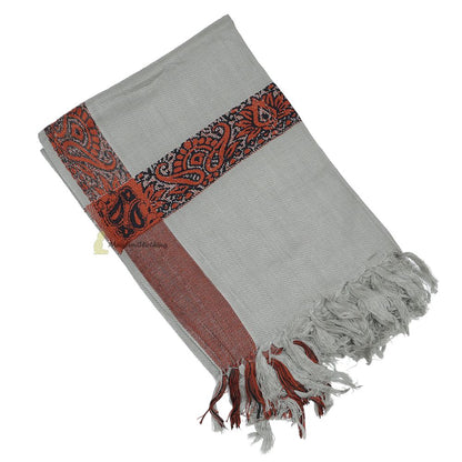 Gray Rust Brown Edge Habaib Sorban Scarf Faux Cashmere Turban with Design