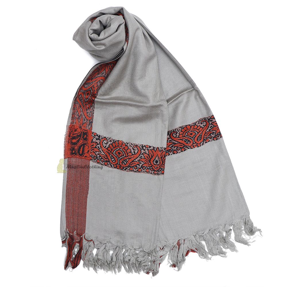 Gray Rust Brown Edge Habaib Sorban Scarf Faux Cashmere Turban with Design