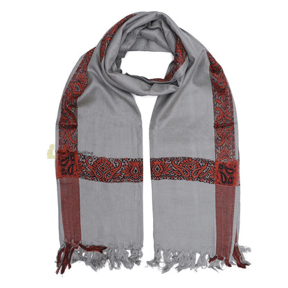 Gray Rust Brown Edge Habaib Sorban Scarf Faux Cashmere Turban with Design