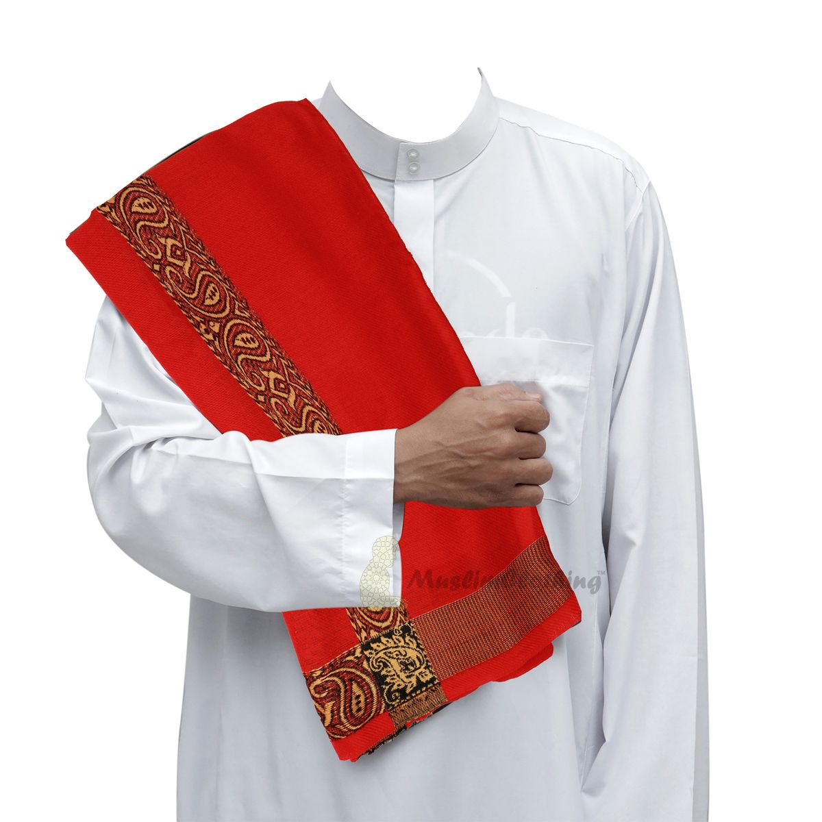 Red Habaib Yemeni Kashimiri Style Shawl Sorban Turban Brownish Orange Black Border Design