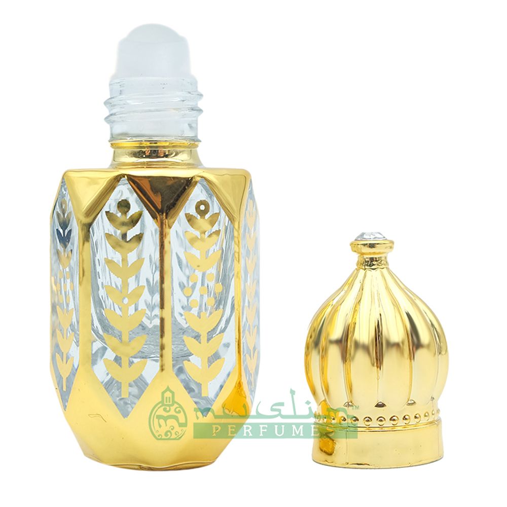 Custom Oil in 6 ml Attar Perfume Bottle | Gold-Tone Masjid Dome Glass Dipstick Vial
