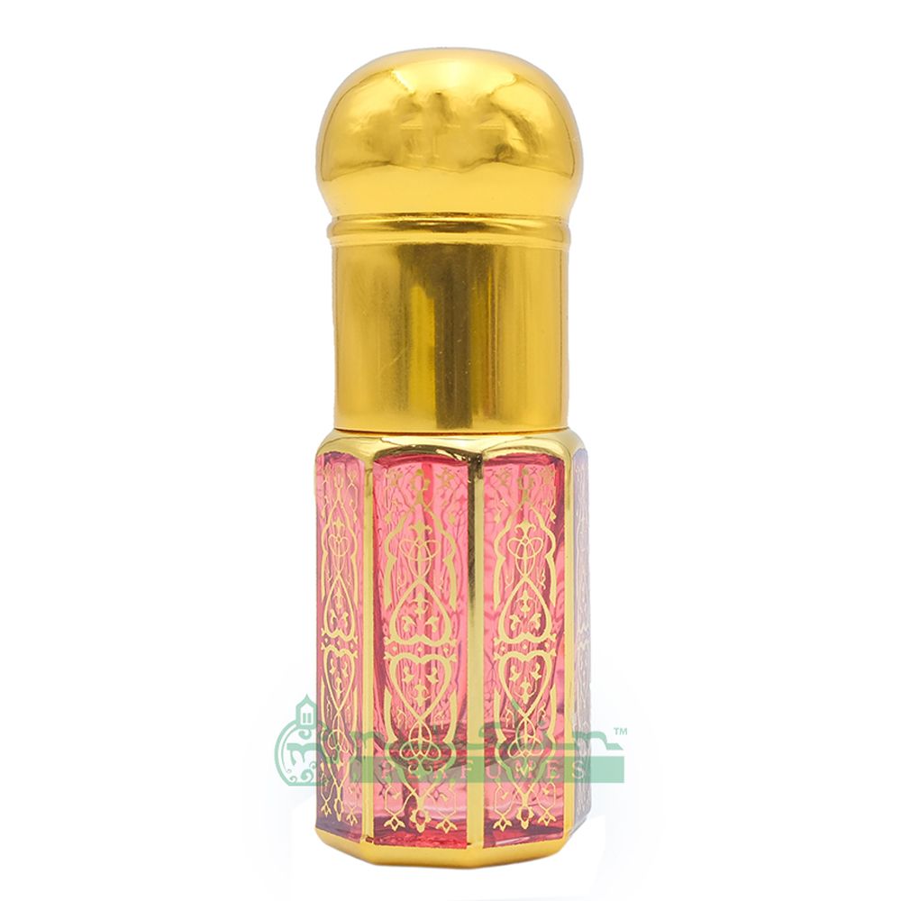 Small Gold-Tone Attar Bottle | 3 ml Roll-On Glass Arabesque Perfume Bottle Plastic Cap (Blue, Green, Red)