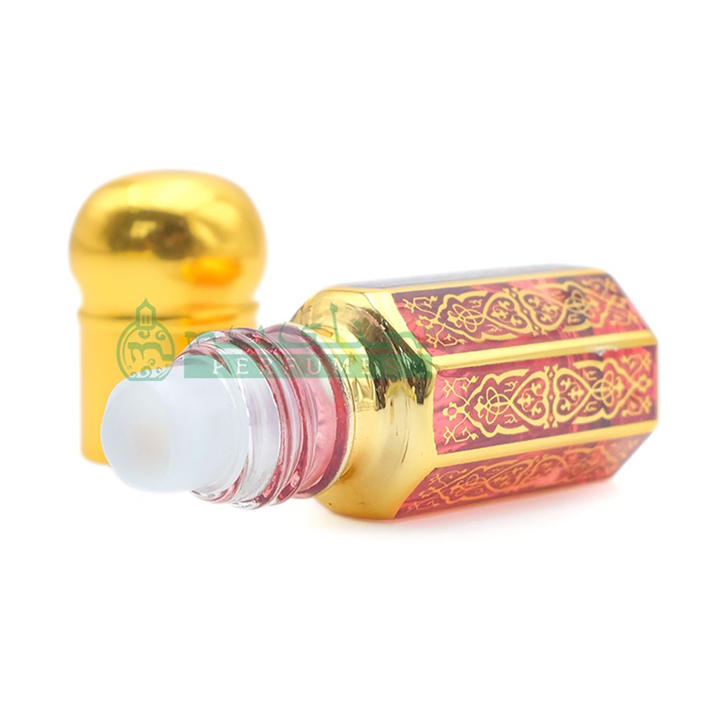 Small Gold-Tone Attar Bottle | 3 ml Roll-On Glass Arabesque Perfume Bottle Plastic Cap (Blue, Green, Red)