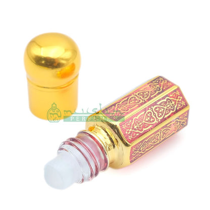 Small Gold-Tone Attar Bottle | 3 ml Roll-On Glass Arabesque Perfume Bottle Plastic Cap (Blue, Green, Red)