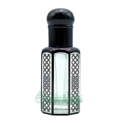 12 ml Black Glass Perfume Bottle – Arabesque Geometric Design Essential Oil Attar Roll-On