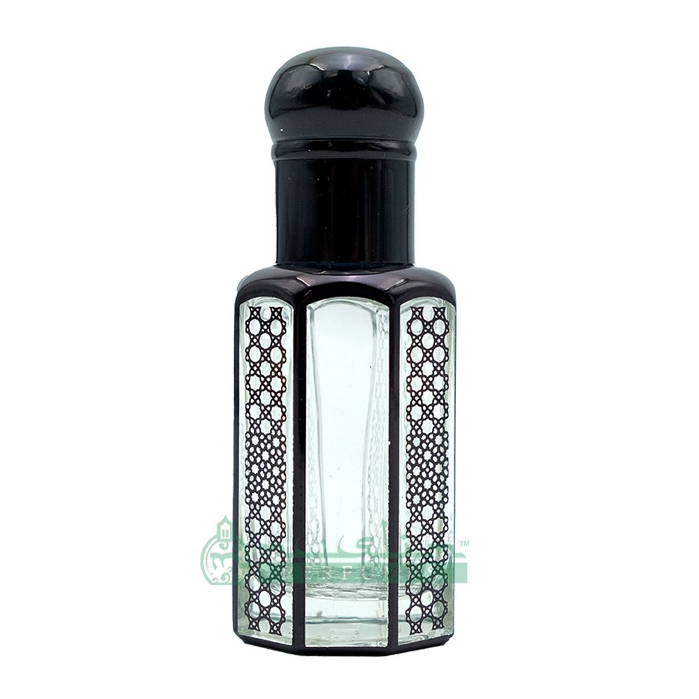 Custom Oil in 12 ml Black Glass Perfume Bottle – Arabesque Geometric Design Essential Oil Attar Roll-On