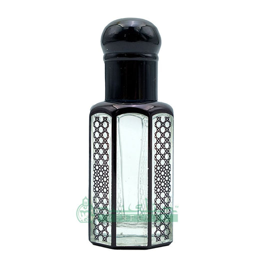 Custom Oil in 12 ml Black Glass Perfume Bottle – Arabesque Geometric Design Essential Oil Attar Roll-On