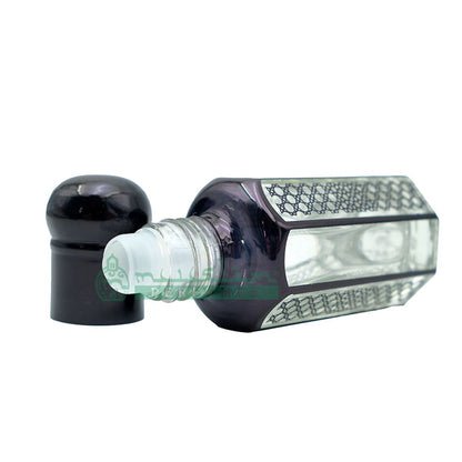 12 ml Black Glass Perfume Bottle – Arabesque Geometric Design Essential Oil Attar Roll-On