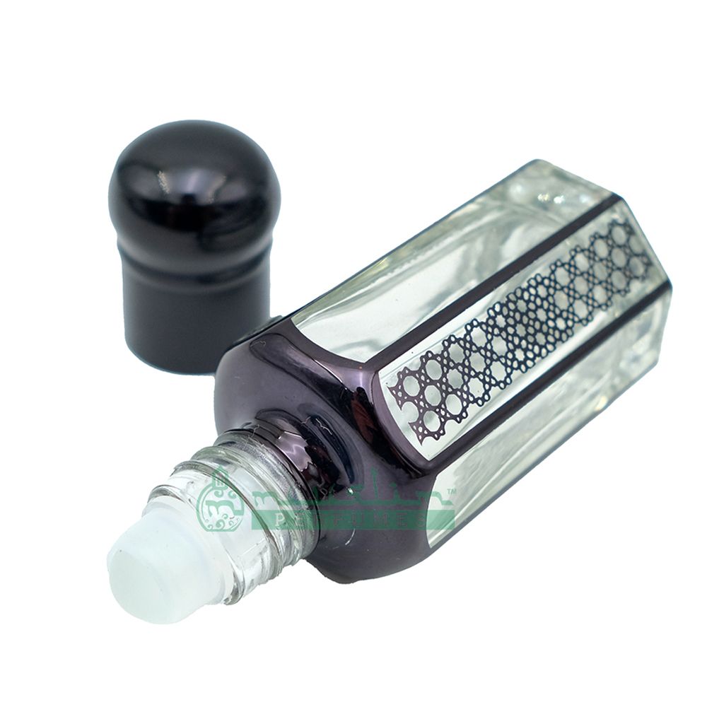 Custom Oil in 12 ml Black Glass Perfume Bottle – Arabesque Geometric Design Essential Oil Attar Roll-On