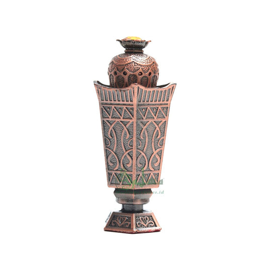 Arabian Vase Islamic Design Bronze Color Small Empty 2- ml Vial Bottle For Perfume Arab Prayer Attar Oud Oil, Pointed Glass Top Dipper Cap
