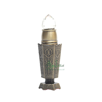 Bukhoor Burner Islamic Design Brass Color Empty 3 ml Vial Bottle For Perfume Arabian Prayer Attar Oud Oil, Pointed Glass Top Dipper Cap