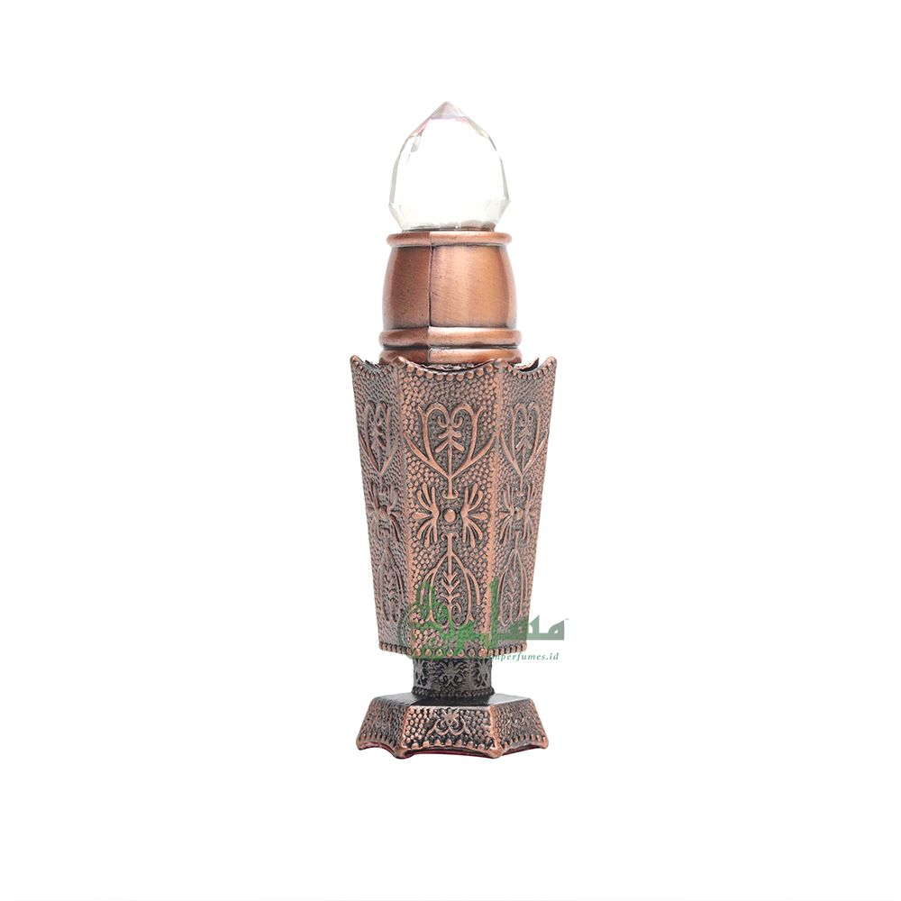 Bukhoor Burner Islamic Design Bronze Color Empty 2- ml Vial Bottle For Perfume Arabian Prayer Attar Oud Oil, Pointed Glass Top Dipper Cap