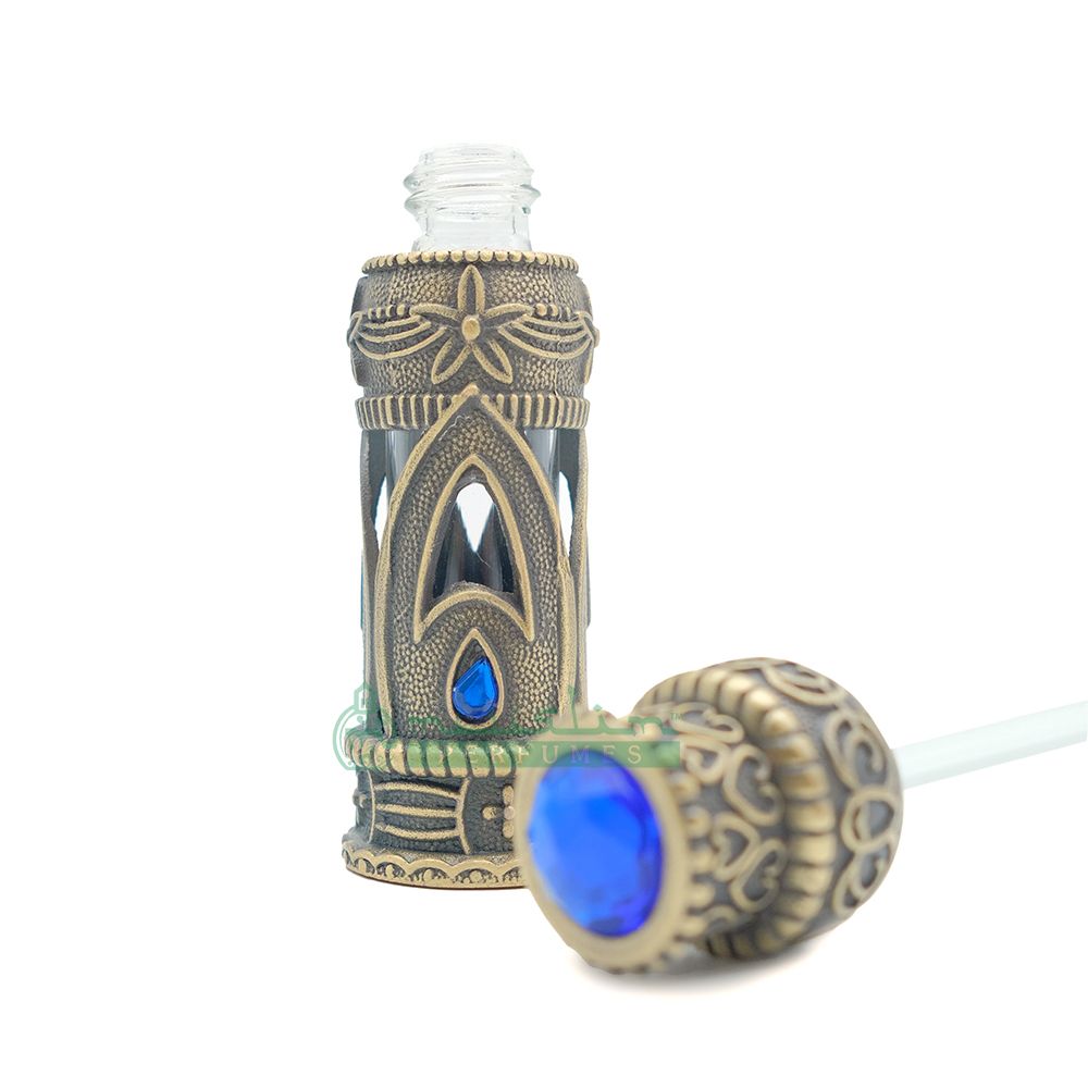 6 ml Emirati Arabesque Attar Perfume Bottle | Antique Brass Glass Dipstick Vial