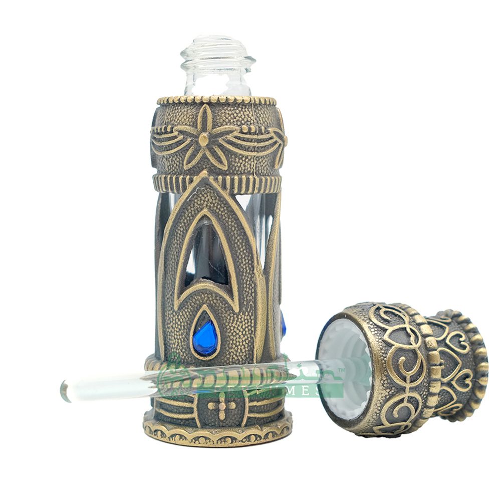 Custom Oil in 6 ml Emirati Arabesque Attar Perfume Bottle | Antique Brass Glass Dipstick Vial