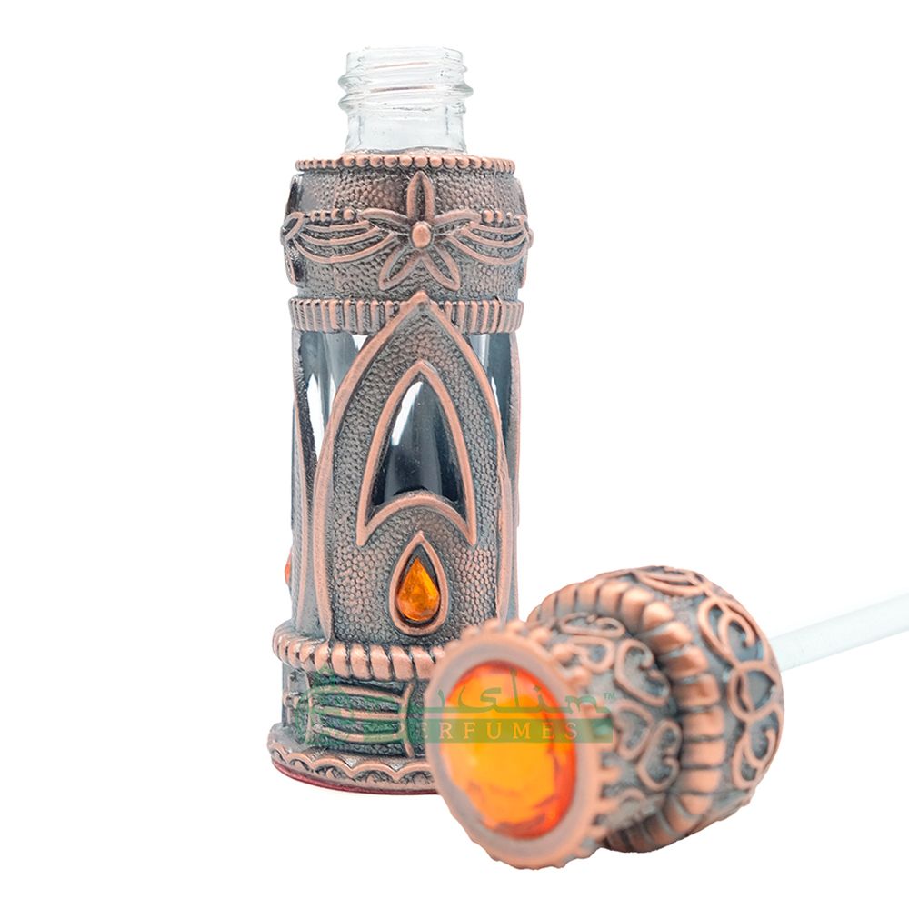 Custom Oil in 6 ml Emirati-Style Attar Perfume Bottle with Dipstick | Glass Vial Encased in Antique Bronze