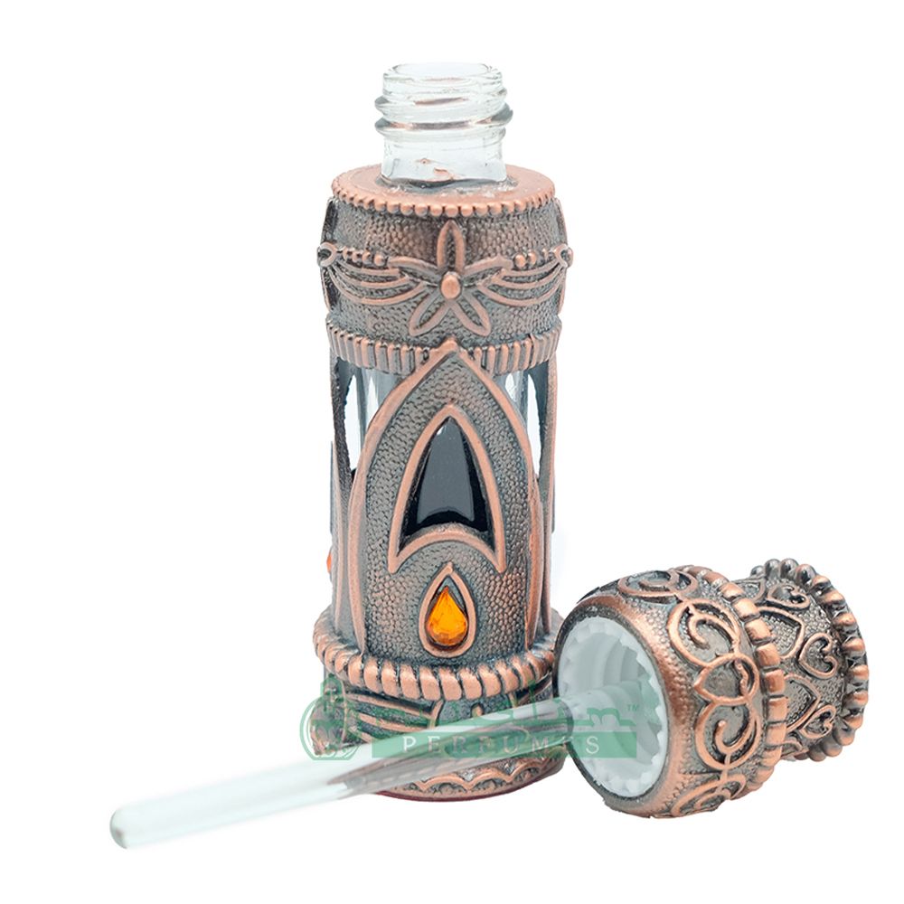 Custom Oil in 6 ml Emirati-Style Attar Perfume Bottle with Dipstick | Glass Vial Encased in Antique Bronze