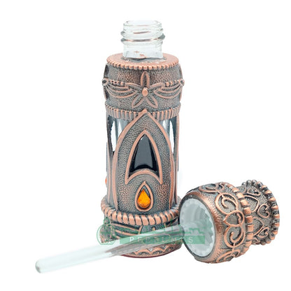 Custom Oil in 6 ml Emirati-Style Attar Perfume Bottle with Dipstick | Glass Vial Encased in Antique Bronze