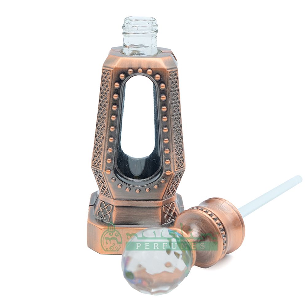 Custom Oil in 10 ml Perfume Bottles For Attar | Dubai Design Antique Copper 4-Sided Crystal Topped with Dipstick