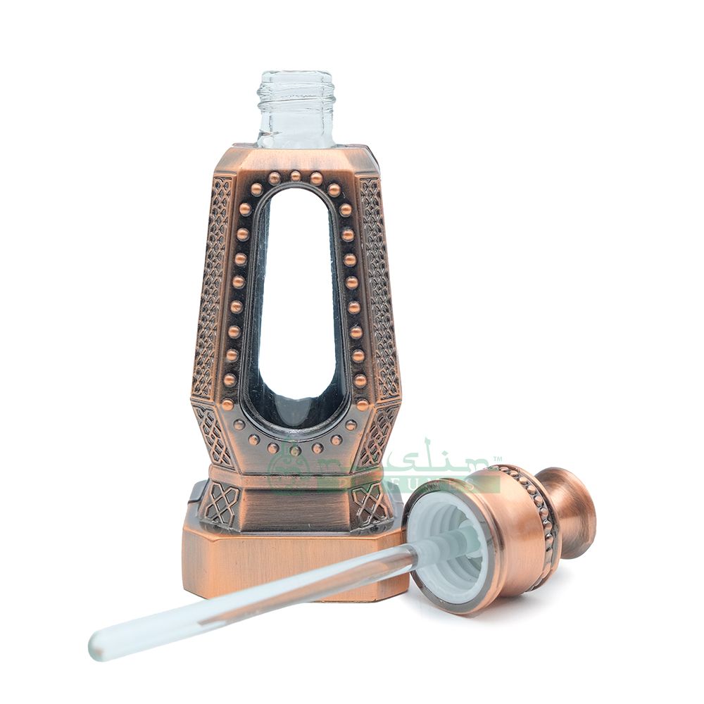 Custom Oil in 10 ml Perfume Bottles For Attar | Dubai Design Antique Copper 4-Sided Crystal Topped with Dipstick