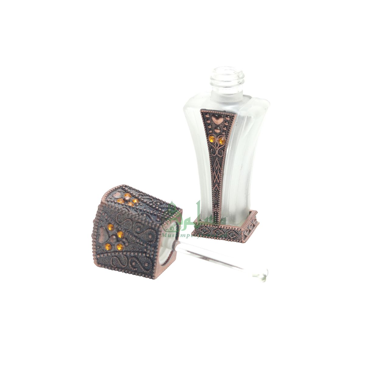 Empty Perfume Bottle Small 5 ml Sleek Slim Tapered Rectangular Design Brass Attar Oud Musk Glass 5 ml Vial Red Accents Dipper Applicator