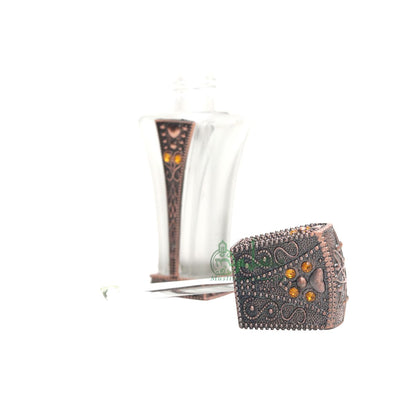 Empty Perfume Bottle Small 5 ml Sleek Slim Tapered Rectangular Design Brass Attar Oud Musk Glass 5 ml Vial Red Accents Dipper Applicator