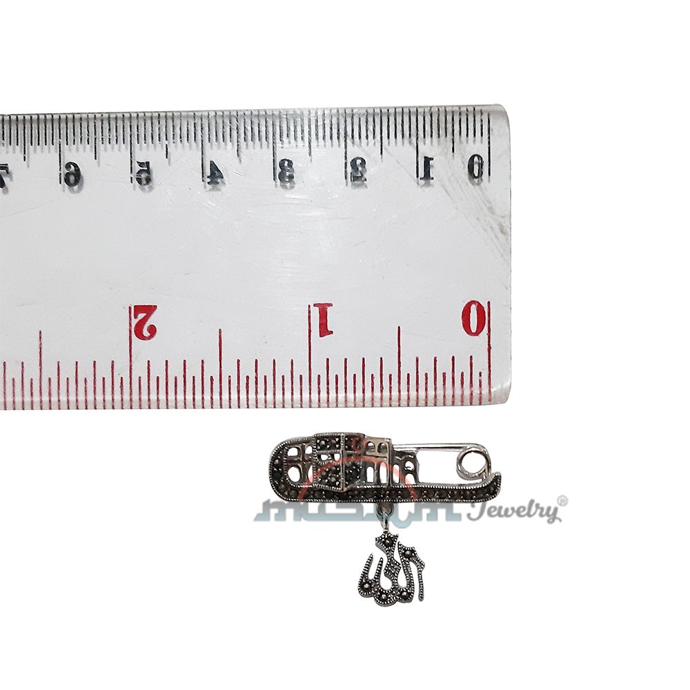 Small Islamic Scarf Pin Brooch Silver Allah Kabah Marcasite Gems