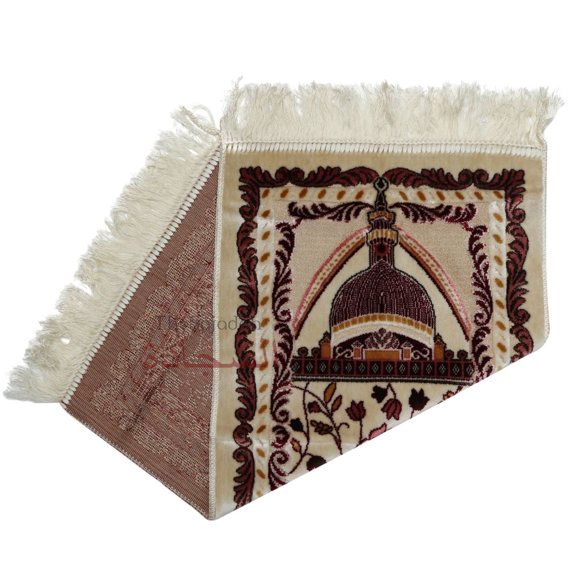 Aydin Extra Small Mini Kid’s Prayer Rug Cream & Pink & Maroon Mosque Design 14x 25 In (35x 63 cm) Islamic Salat Ja Namaz