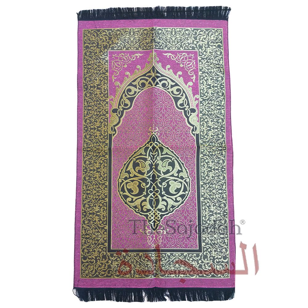 Aydin Extra Thin Pink & Gold Chrome Flowers & Pointed Arch Salat Namaz Mat – 65x 114cm